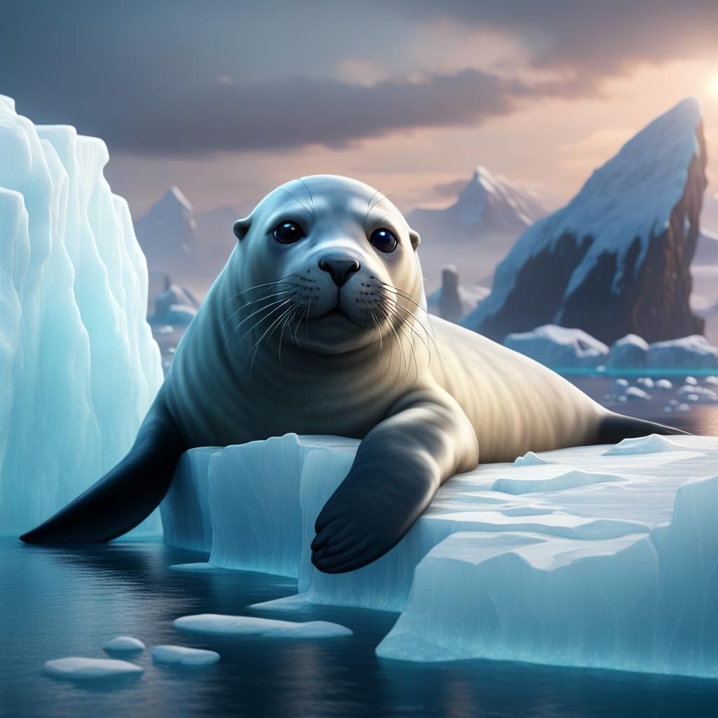 Fluffy Seal on Iceberg: Fantasy Concept Art