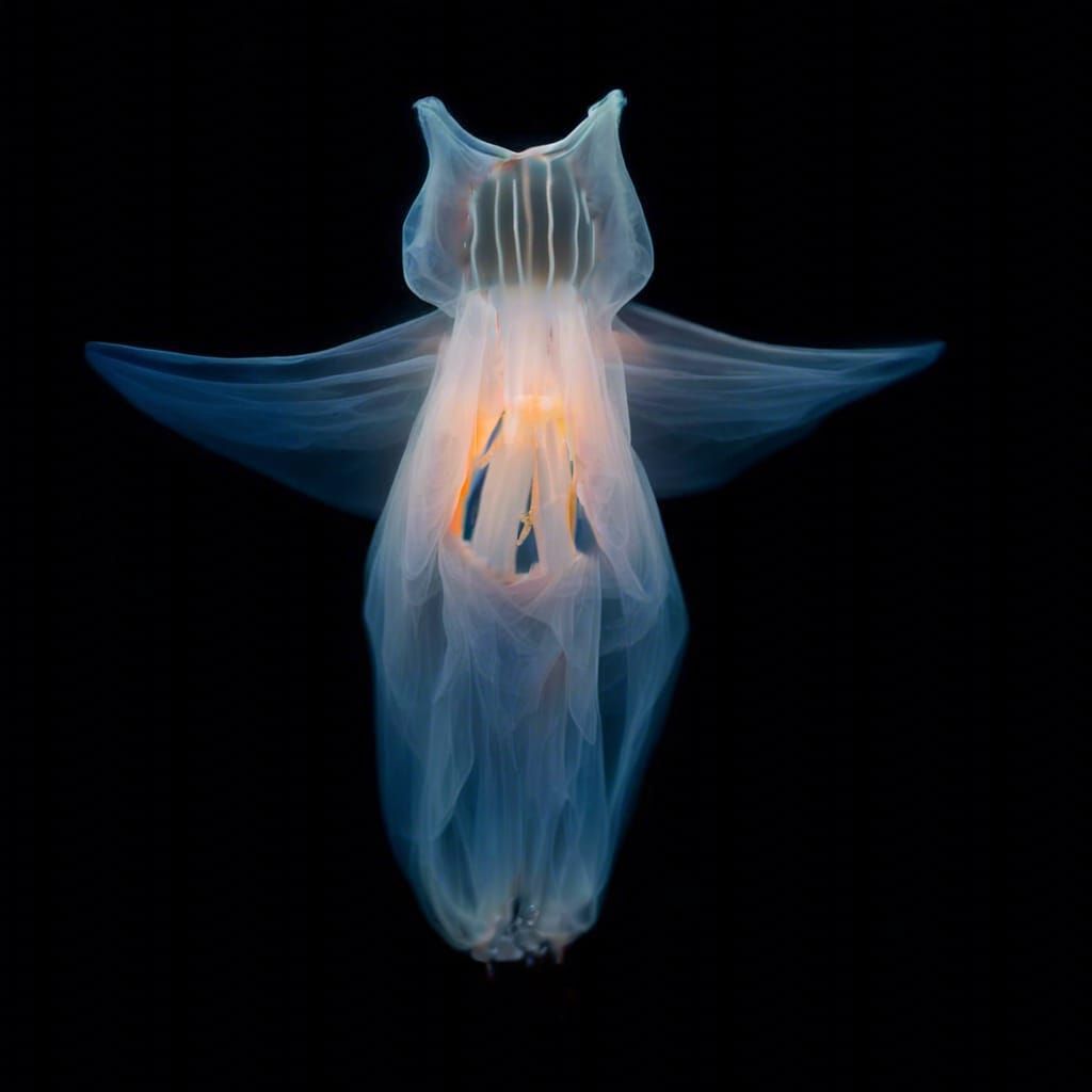 Translucent Blue Jellyfish in Deep Water