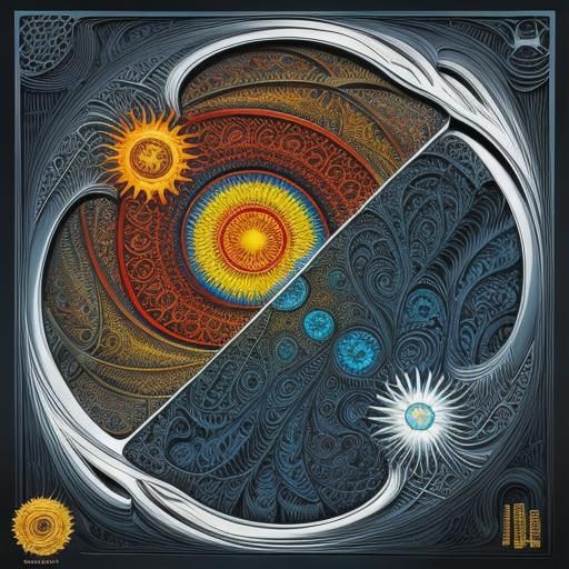 Abstract Red Sun Vector Fractal in Comic Book Style