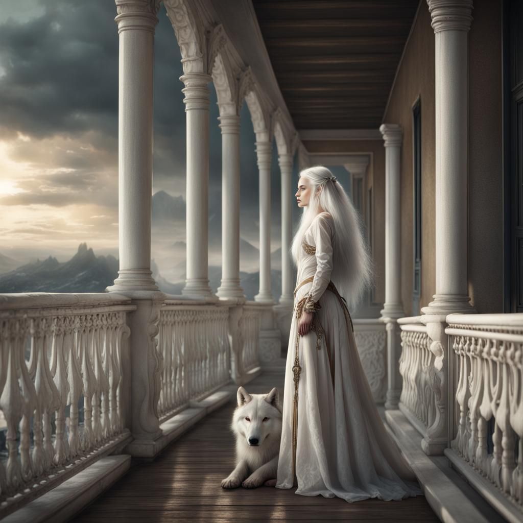 Woman and Wolf Await Return: Epic Digital Painting