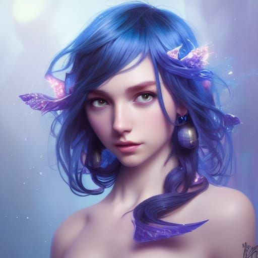 Blue Magic Pixie Portrait in Hyperdetailed Style
