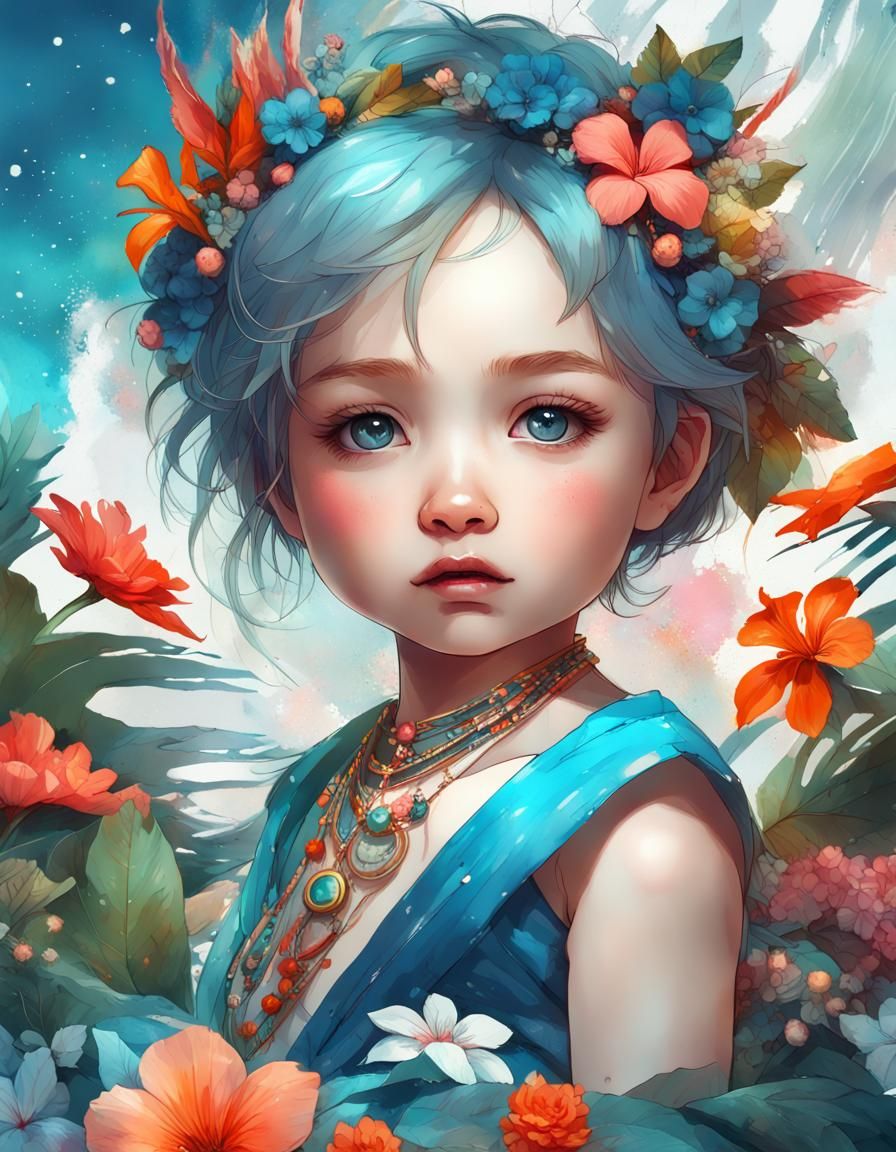 Colorful Fairy Princess with Hawaiian Lei in Digital Art