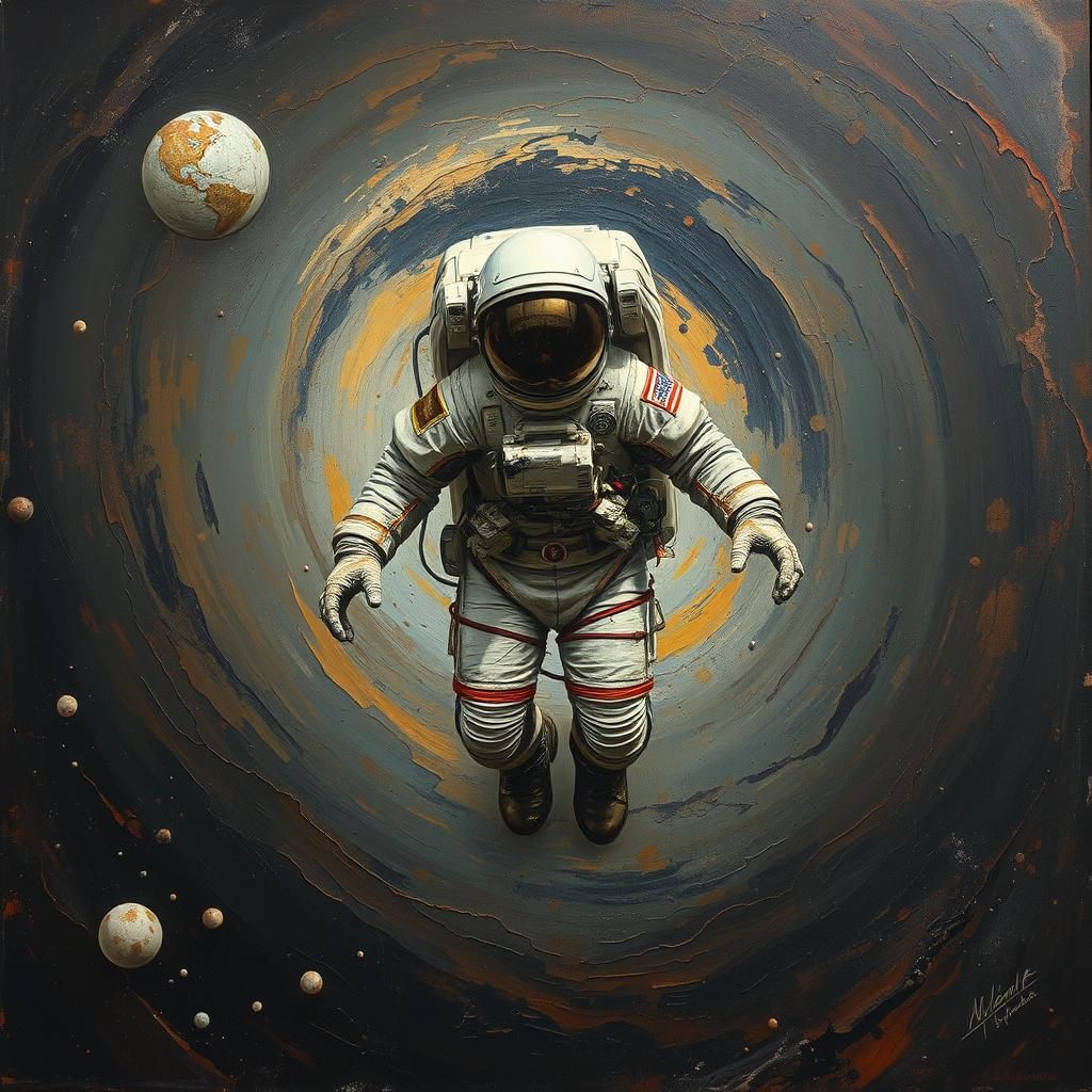 Astronaut in Cosmic Impasto Surrealism