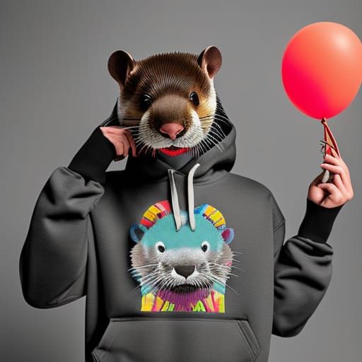 Punk Otter with Red Balloon, Digital Illustration