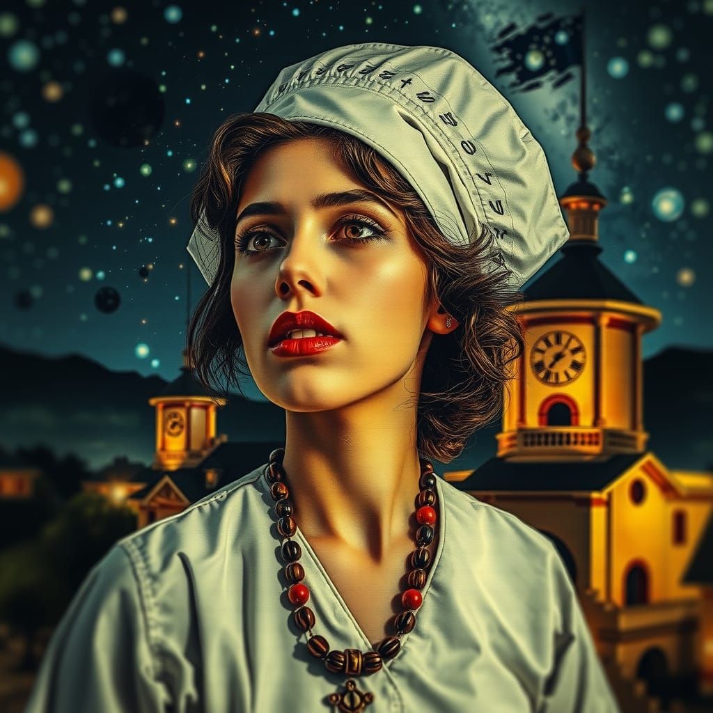 Cyberpunk Nurse in Abyssal Medieval Scene