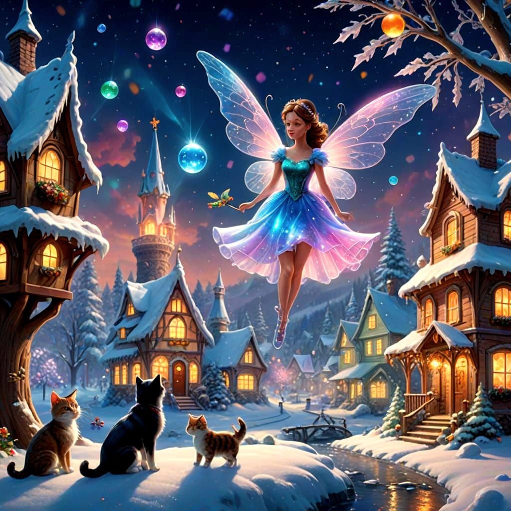 Whimsical Christmas Fairy Frolics with Kittens and Puppy in...