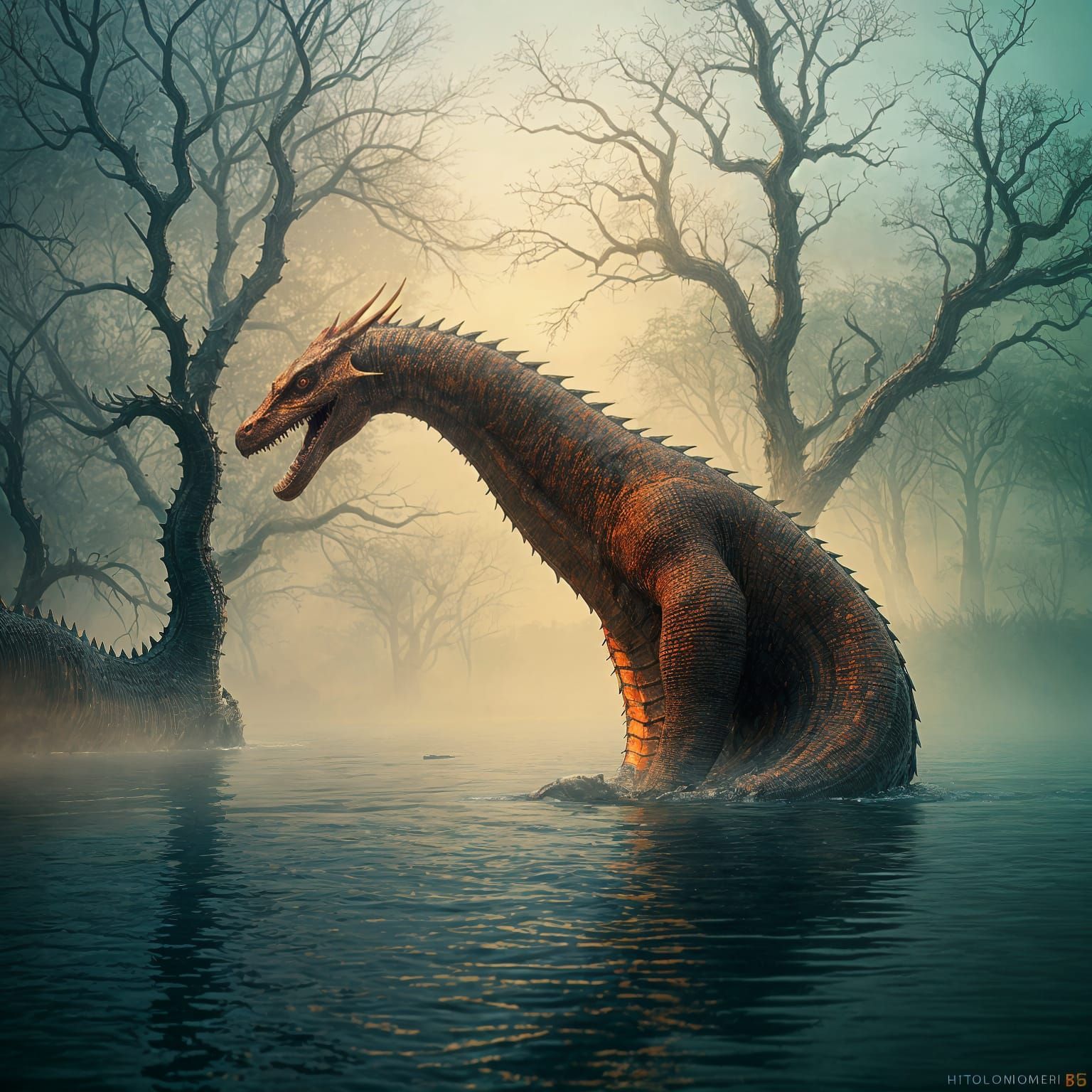 Surreal Monstrous Encounter in a Spooky Technicolor Landscap...