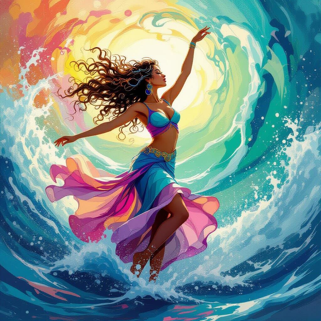Woman Dances in Dynamic Ocean Waves