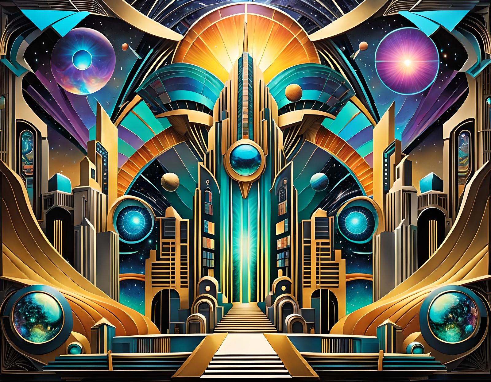 Science Fiction Wall Panel in Art Deco Cubism