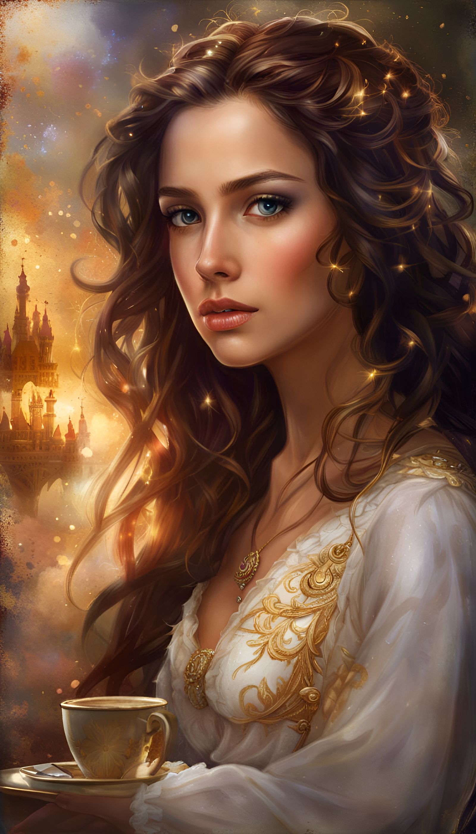 Friends Drinking Coffee in Nouveau Style