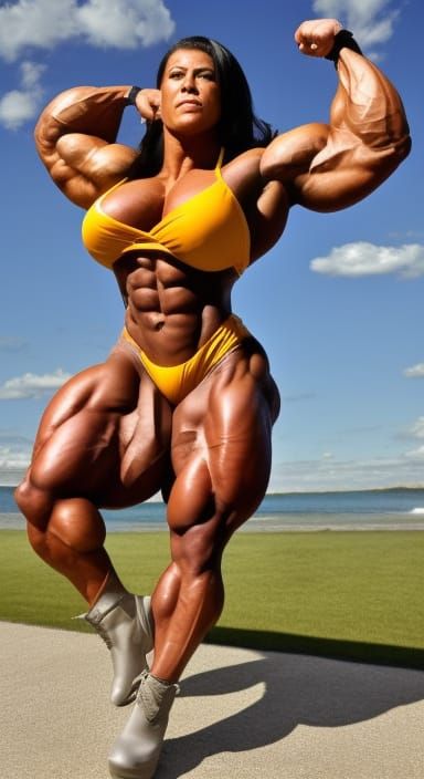 full body photo, handsome beautiful face, wide bulky voluptuous beastly massive muscular amazon female muscle woman with...