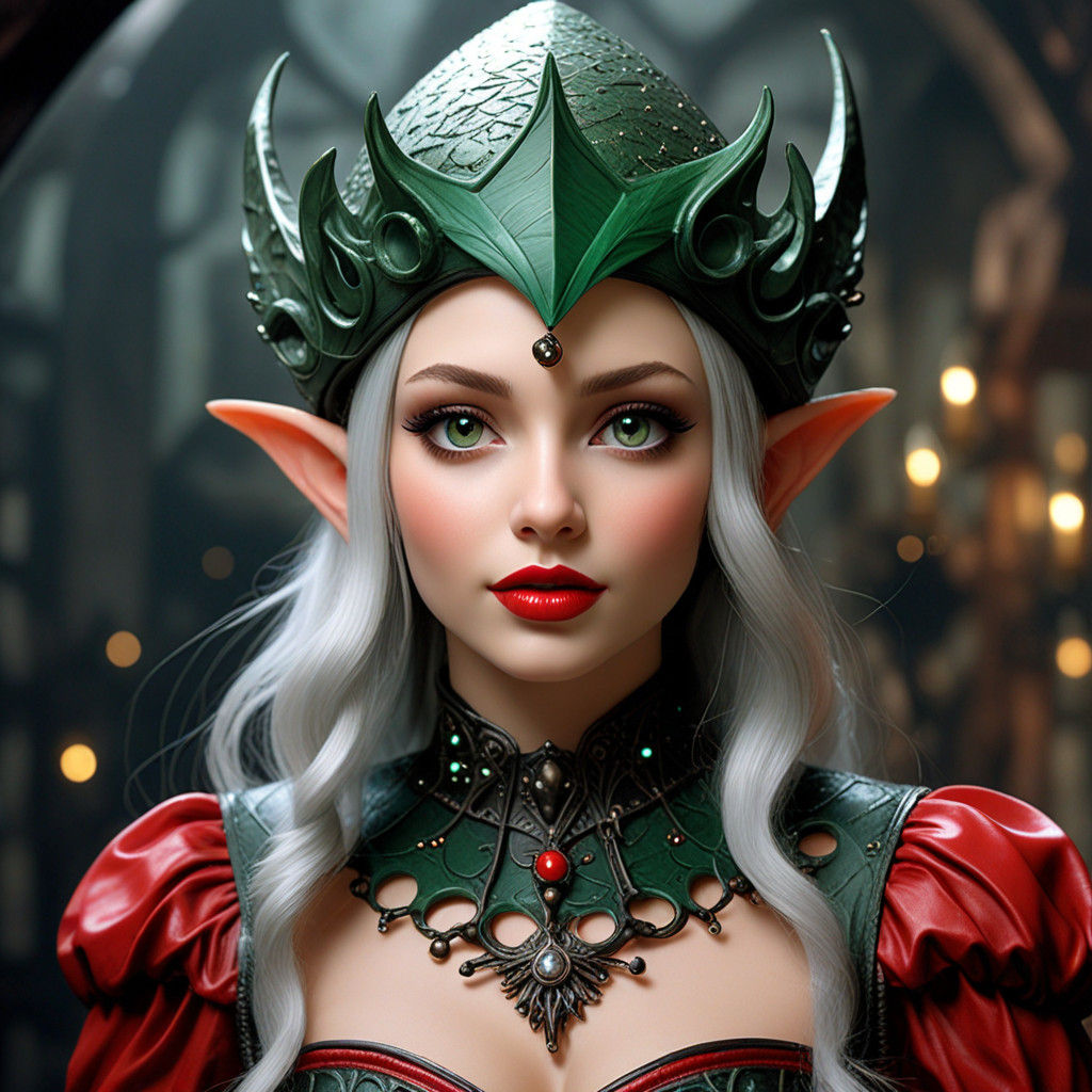 Gothic Christmas Elf with Emerald Green Costume and Victoria...