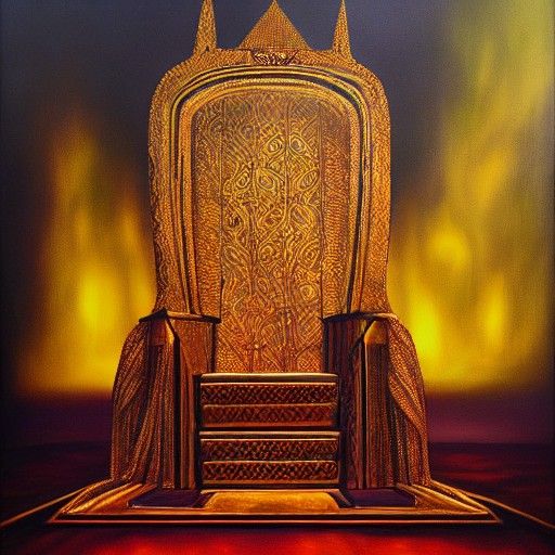 Ominous Throne of King Solomon: Hyperrealistic Oil Painting