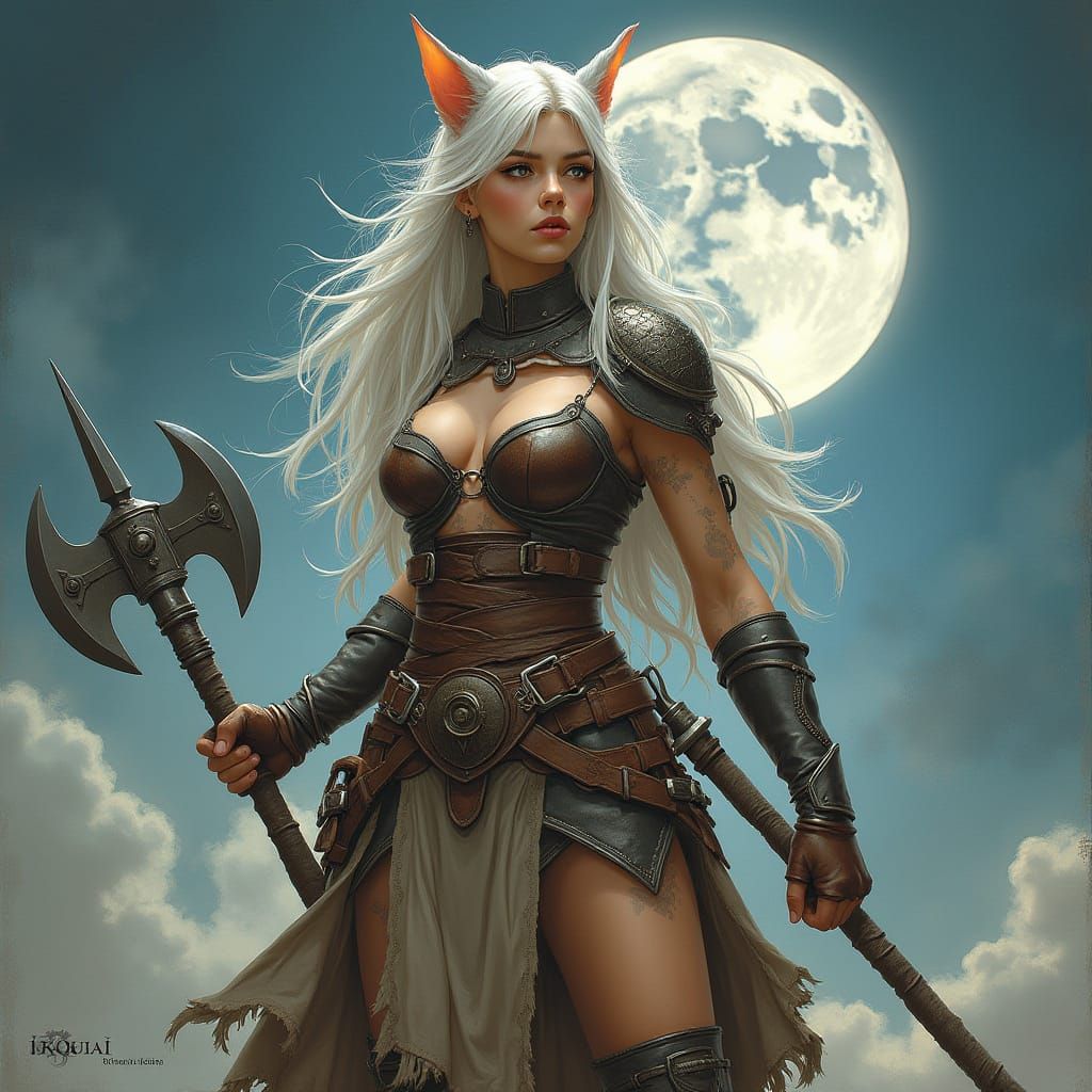 High Elf Barbarian with Axe in Frazetta Style