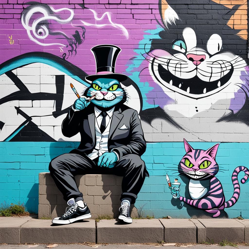Humpty Dumpty and Cheshire Cat Street Art