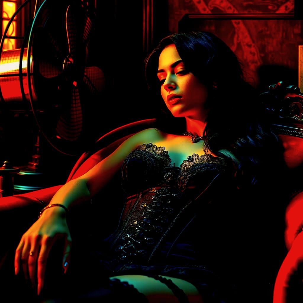 Sultry Steampunk Goddess in Neon Dreamscape