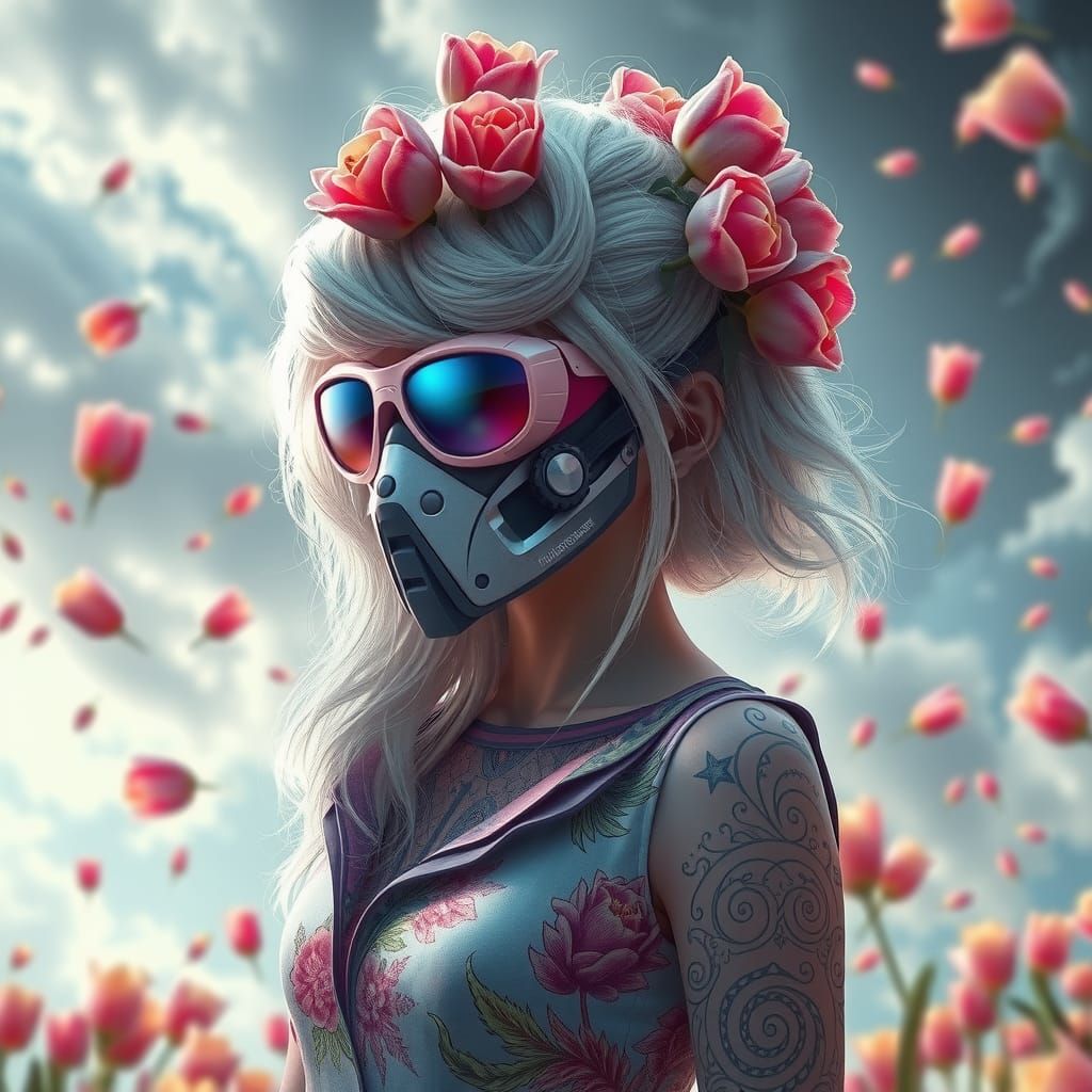 Ethereal Girl with Tulips in Fantasy Matte Painting