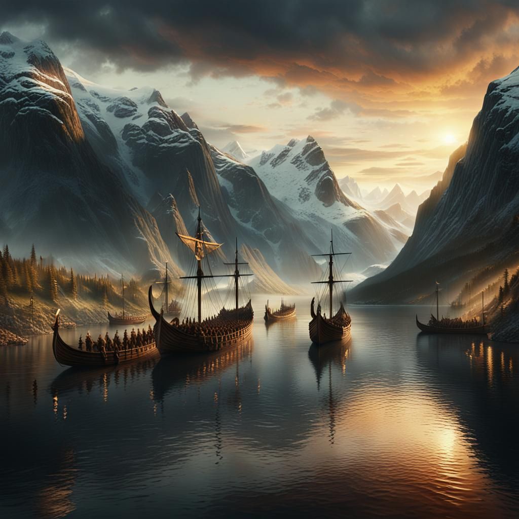 Viking Funeral Procession in Norway: Digital Matte Painting