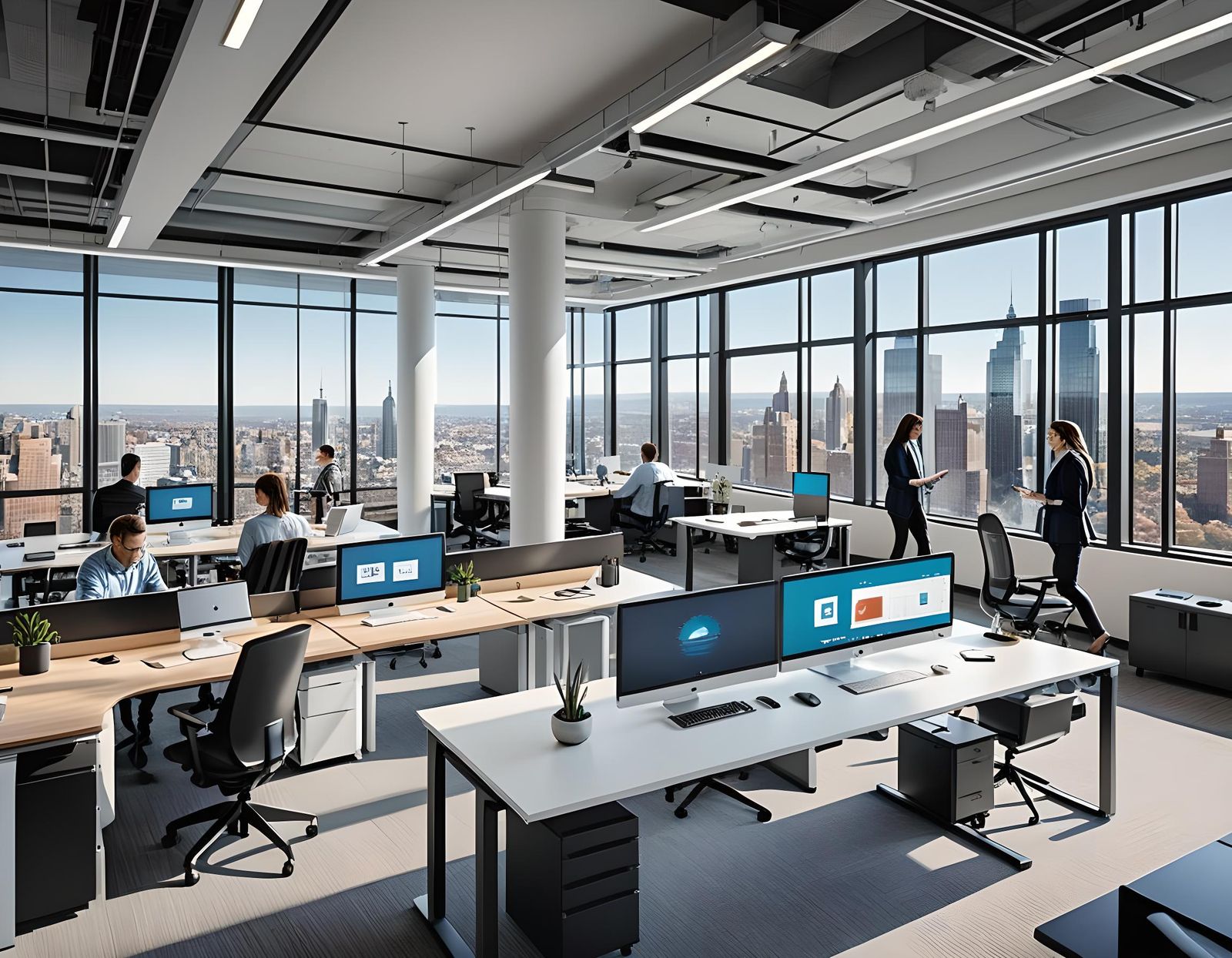 Sleek High-Tech Office with City View