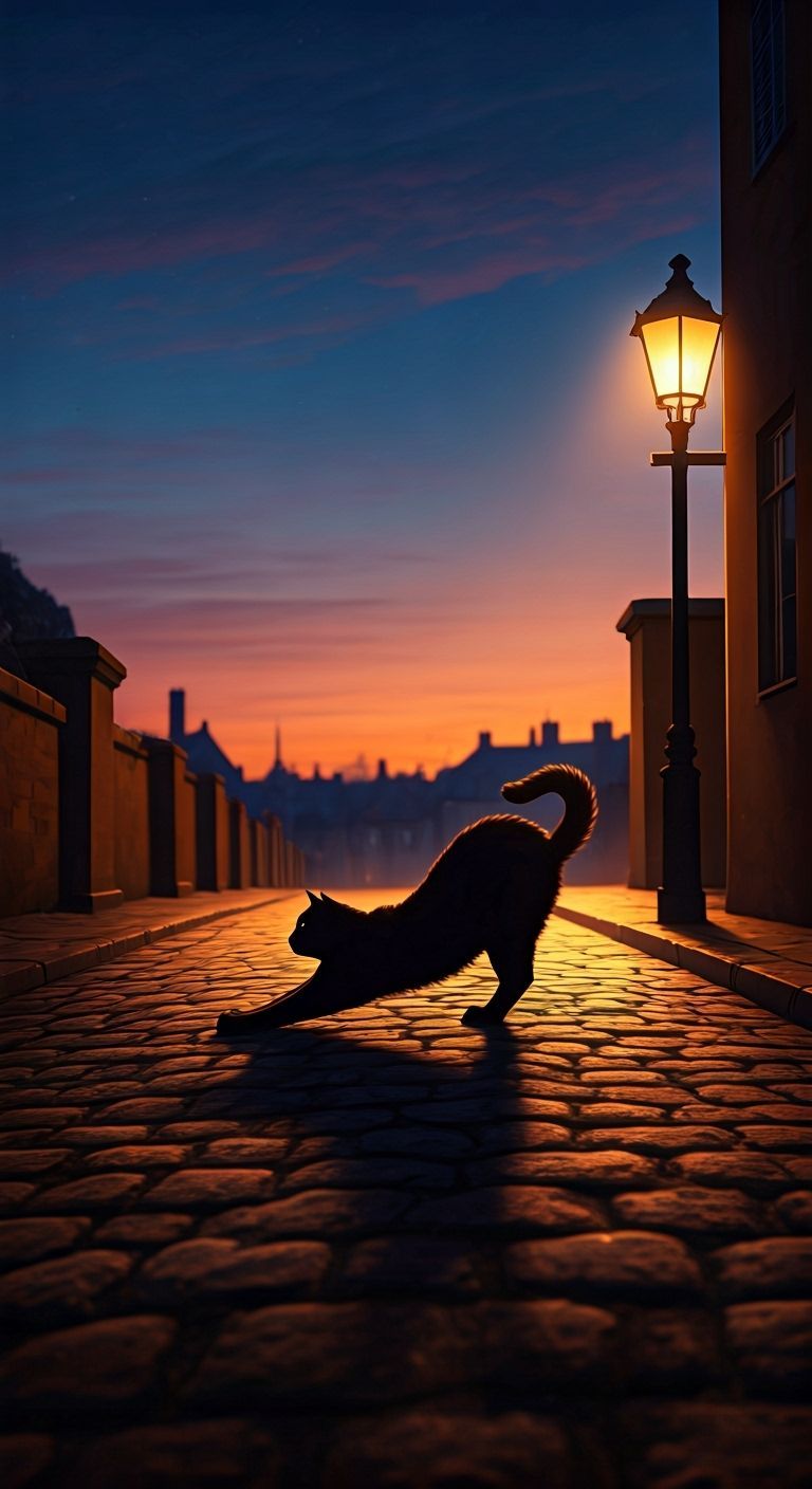 Elegant Black Cat Silhouette at Dusk