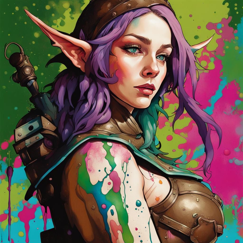 Whispers of Valor: The Elven Warrior's Reflection in a Kaleidoscope of Vibrant Carnage