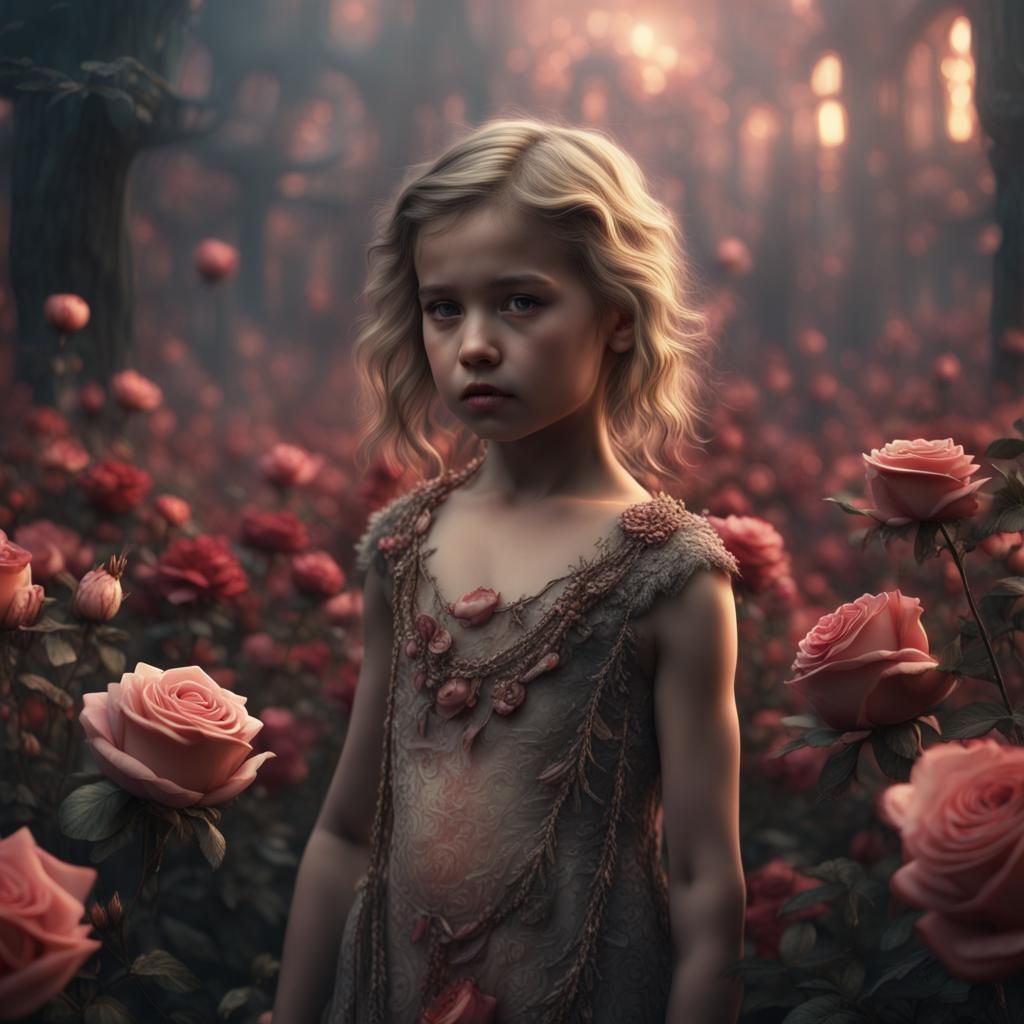 Little Girl Adorned with Roses: Digital Matte Painting