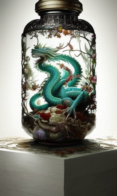 Ethereal Dragon Encased in Glass: Digital Masterpiece