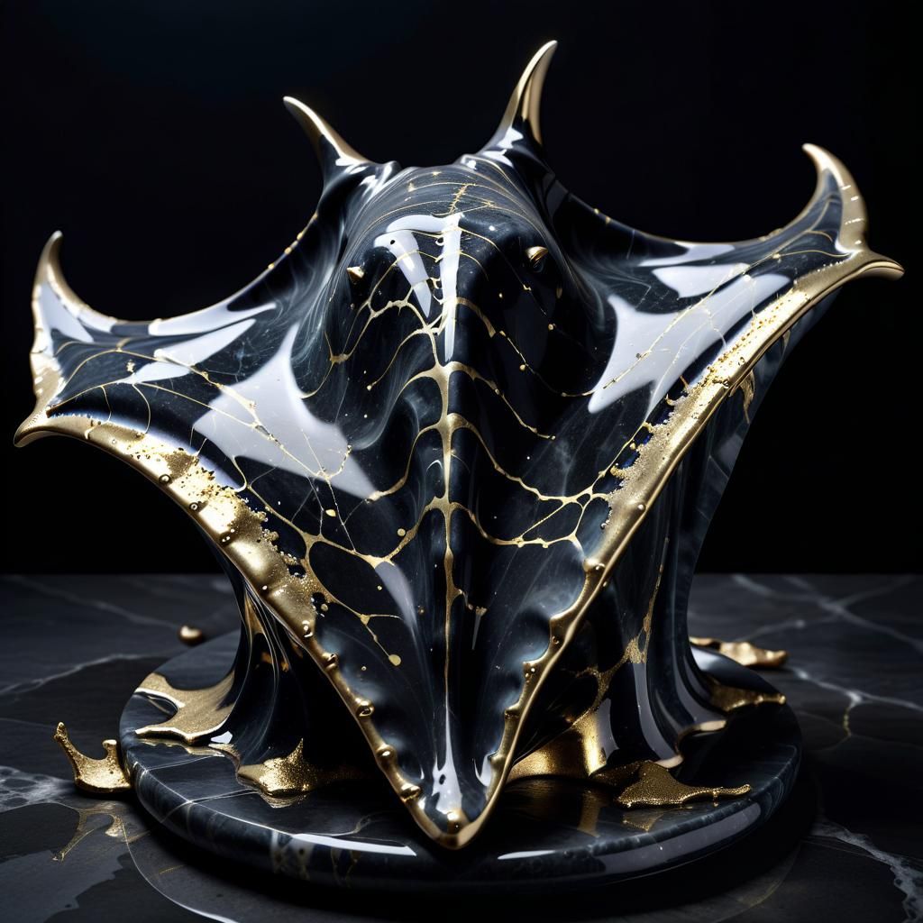 Kintsugi Manta Ray Porcelain Statue