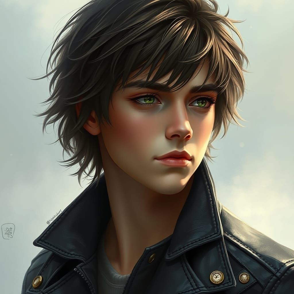 Teenage Boy in Leather Jacket: Ethereal Fantasy Portrait