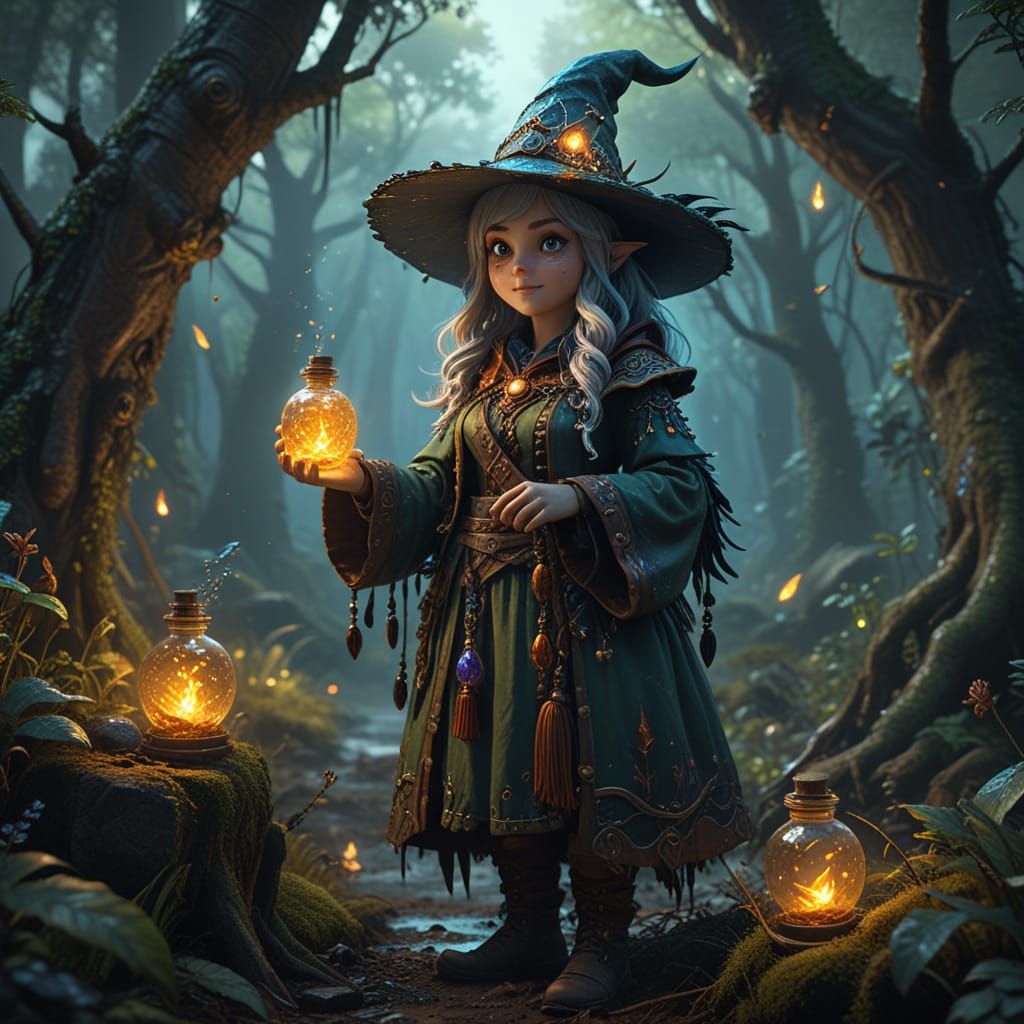 Vibrant Gnome Witch Conjured in Oil Painting