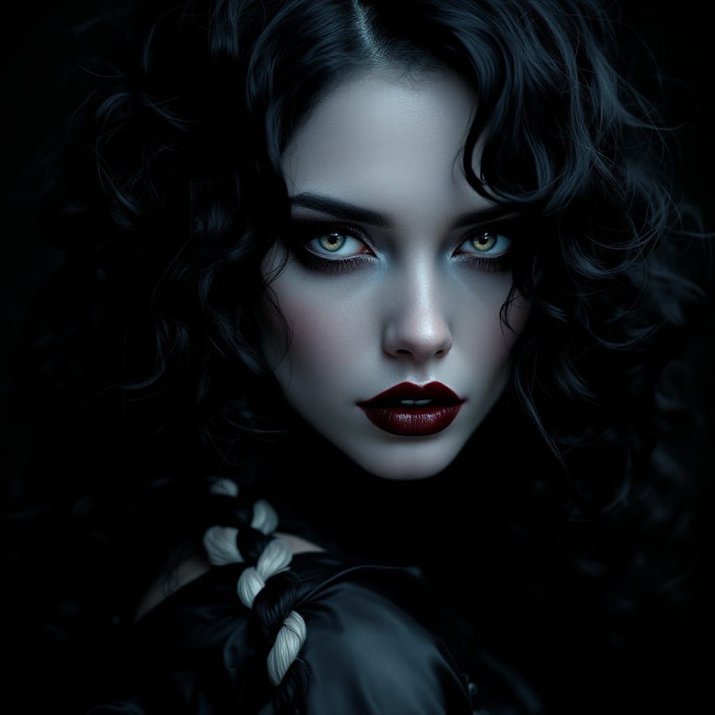 Gothic Woman with Piercing Eyes and Dark Makeup