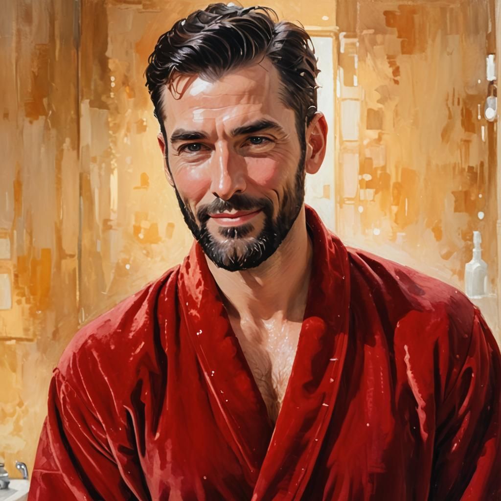 Impressionist Portrait of Two Men in Bathroom