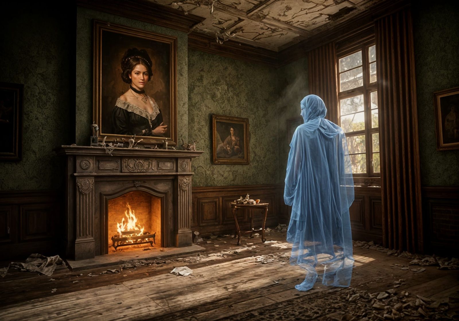 Ethereal Ghost Amidst Victorian Whispers