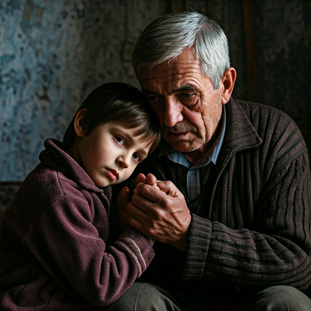 Touching Image of Father and Child in Dark Room