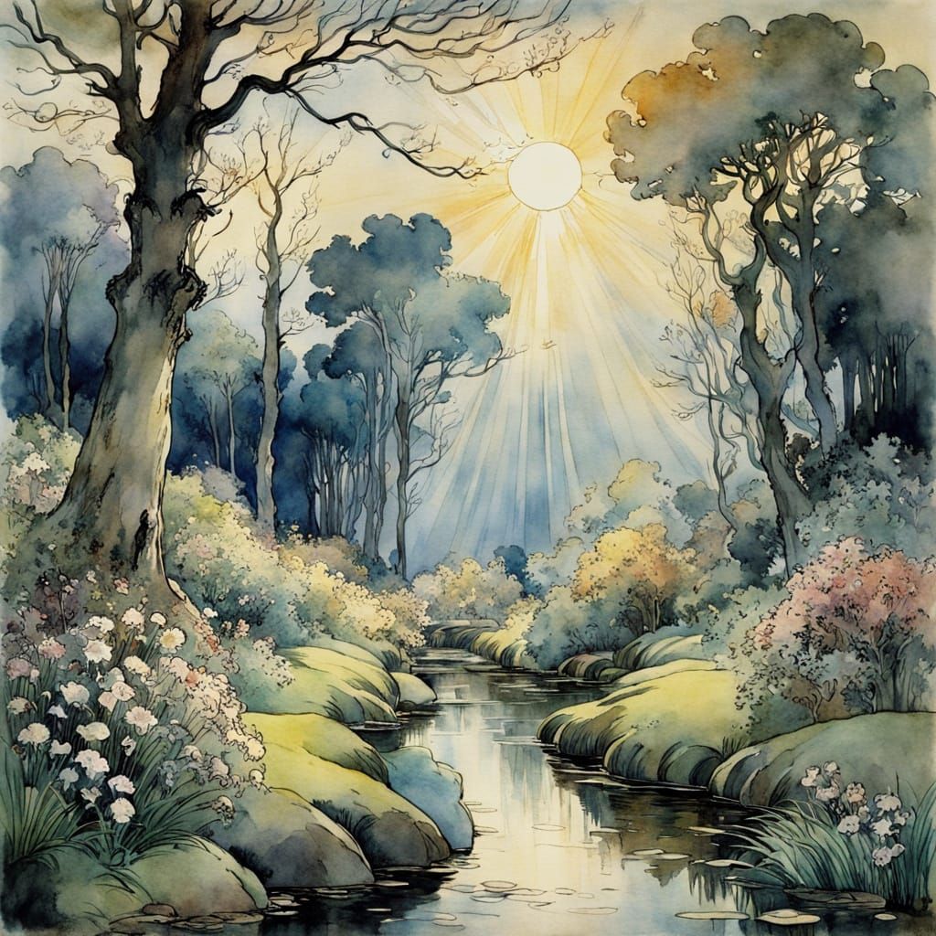 Blossoming Eldritch Landscape in Crepuscular Light