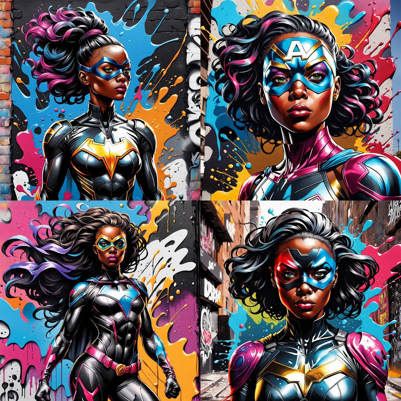 Dynamic Black Female Superhero Graffiti Art