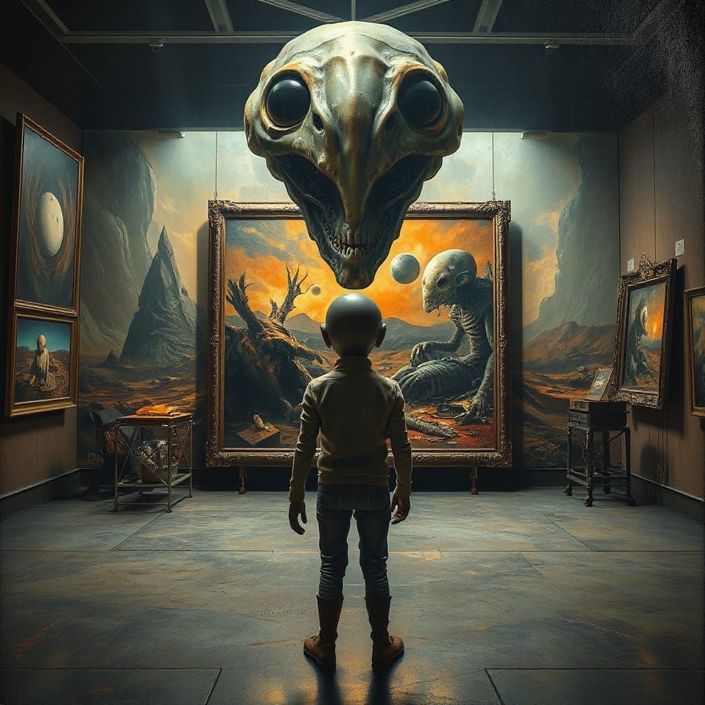 Alien Art Critic at an Alien Gallery