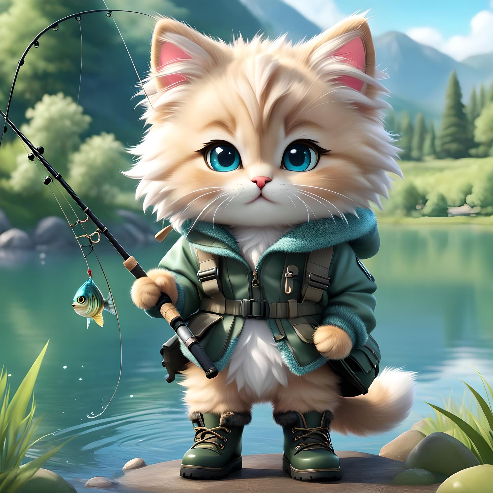 Chibi Kitten's Fishing Adventure