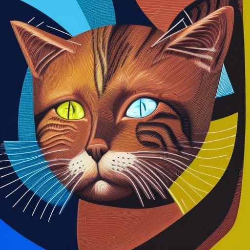 Abstract Geometric Cat Design: Detailed Image