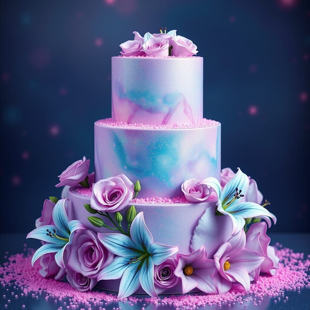 Surreal Pastel Galaxy Cake in Dreamy Matte Painting Style