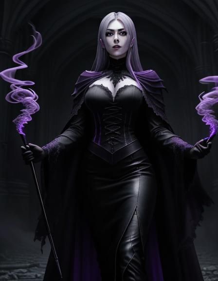 Eldritch Sorcerer Casts Dark Magic in Gothic Hall
