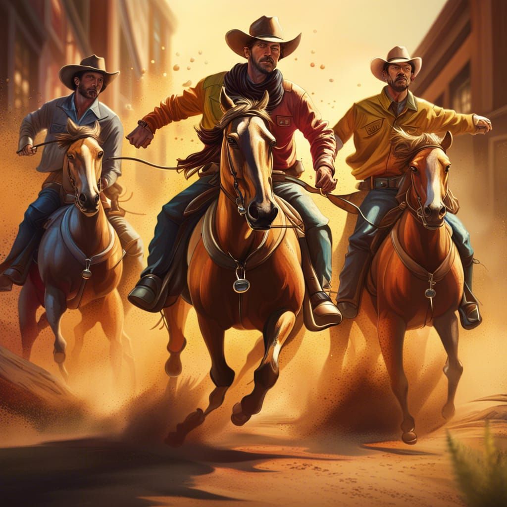 Cowboy posse chasing a wanted man
