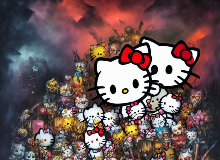Horror Hello Kitty Art in Dark Fantasy Style