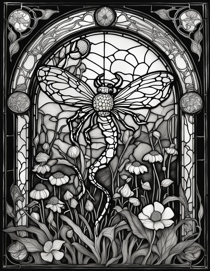 Art Nouveau Venom in Stained Glass Style