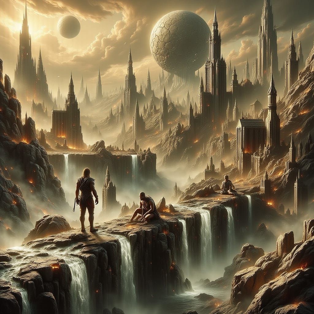 Dark Babylon Underworld where demons reign, with a dark river. <lora:-Omnious-:1.0>