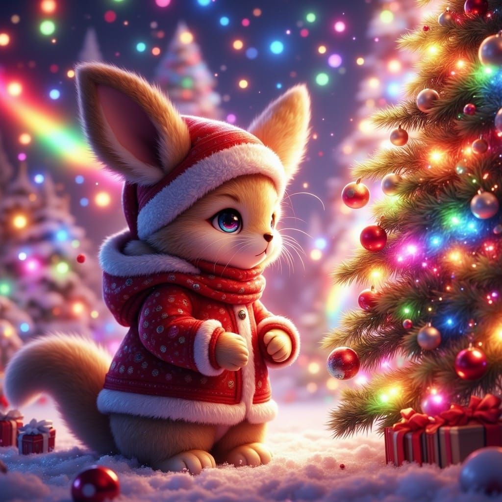 Pikachu in Christmas Suit by Festive Tree