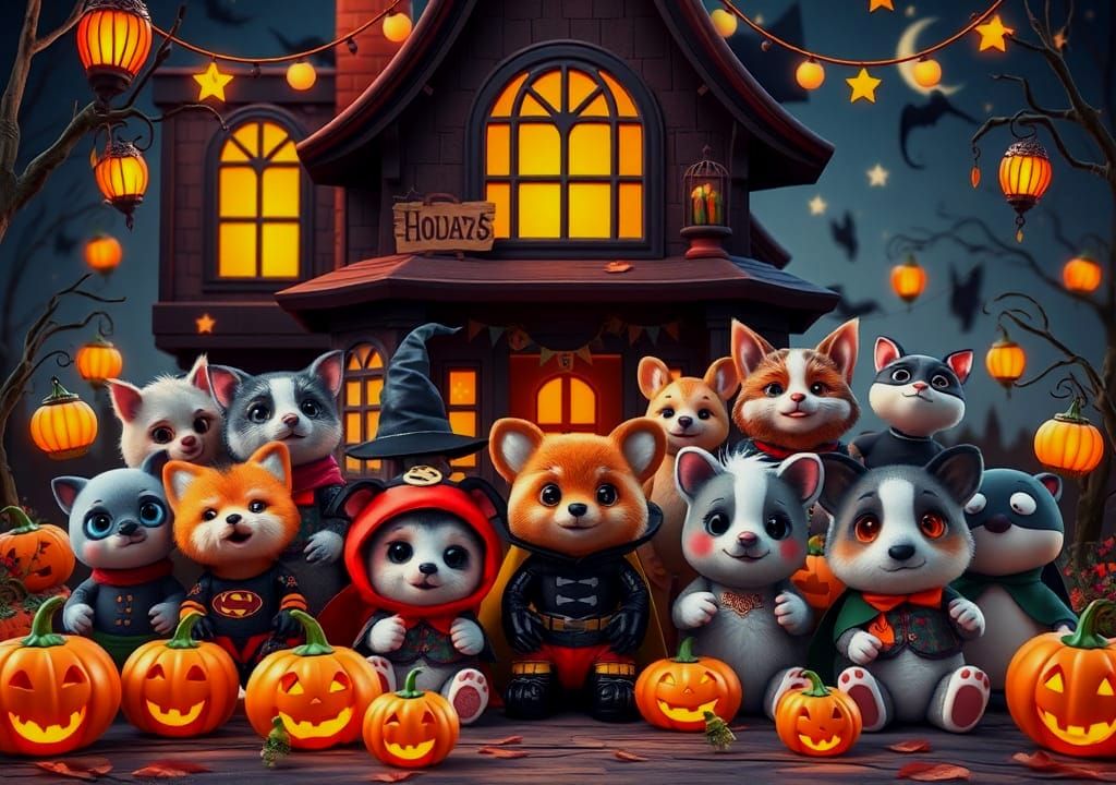Halloween Animals in Costume: Adorable 3D Render
