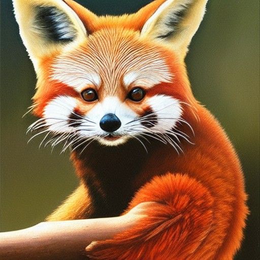 Red Panda Fennec Fox Hybrid Oil Painting