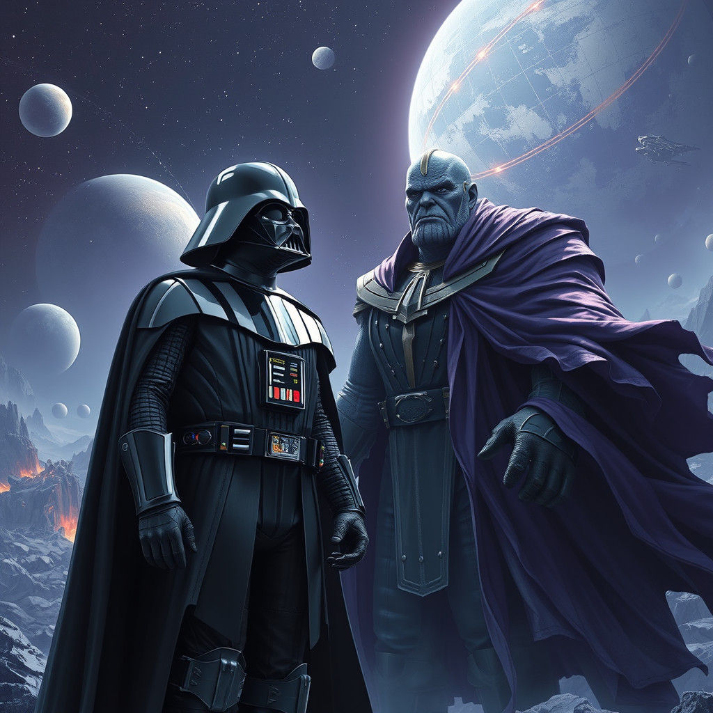 Darth Vader and Thanos Alliance in Dystopian Sci-Fi
