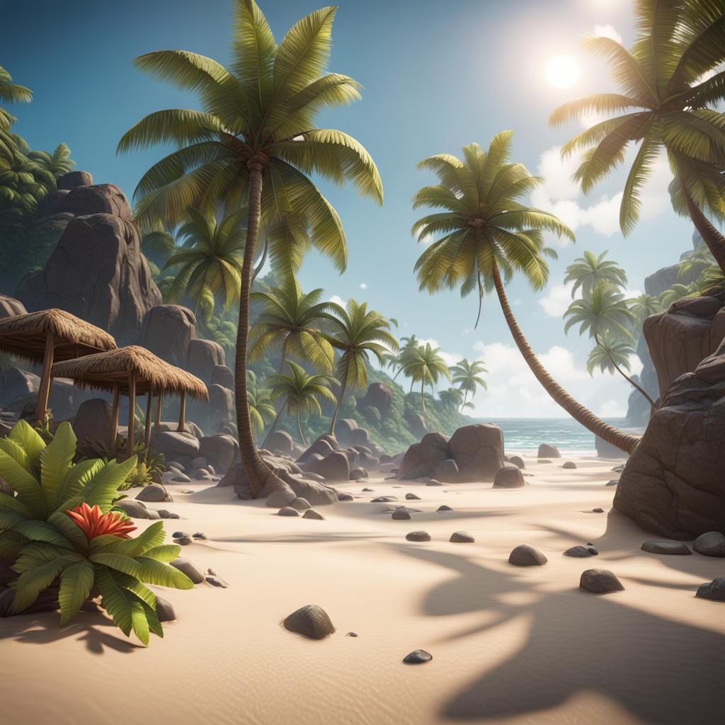 Tropical Beach in 3D Cinematic Style